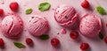 Three Scoops of Ice Cream With Raspberries and Mint Leaves Royalty Free Stock Photo