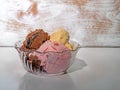 Three scoops Ice Cream in a dish Royalty Free Stock Photo