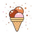 Three scoops of ice cream in a waffle cone on a white background. Vector flat outline icon Royalty Free Stock Photo