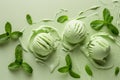 Three scoops of mint ice cream with fresh mint leaves Royalty Free Stock Photo