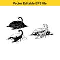Three scorpions, two black and one white outline, on a white background, vector editable eps file Royalty Free Stock Photo