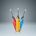 Three screwdriver realistic icon on the grey background.
