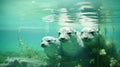 Three seals are swimming in the water, AI