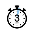 three seconds stopwatch icon, timer symbol, 3 sec waiting time vector illustration Royalty Free Stock Photo