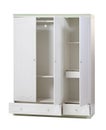 Three-section wardrobe with open doors isolated over white