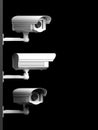 Three security surveillance cameras side view