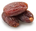 Three semi-dry dates, or date palm fruits isolated on white background. File contains clipping path