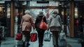 Three senior female friends are arriving at a hotel, carrying their bags and looking forward happily to spending some