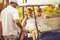 Three senior golfers talking. Royalty Free Stock Photo