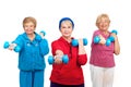 Three senior women doing workout.