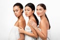 Three Sensual Girls In Bath Towels Posing On White Background