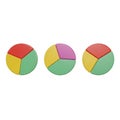 Three Colorful Pie Chart Segments In Red Green Yellow And Pink On White Background slices Royalty Free Stock Photo