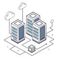 Isometric illustration of data center servers connected to cloud computing services Royalty Free Stock Photo