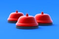 Three service bells on blue background. Administrator call. Urgent requirement