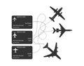 Three service cards for airplane flights. Isolated on white background