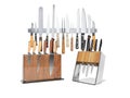 Three sets of kitchen knives 3d render on white background no shadow