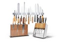 Three sets of kitchen knives 3d render on white background with shadow