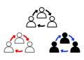 Three People and Arrows Line Icon Vector Illustration Teamwork Direction Symbol Royalty Free Stock Photo
