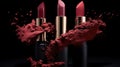 three shades of lipstick in the style of muted, earthy tones, visually tactile surfaces, with a predominant theme of