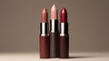 three shades of lipstick in the style of muted, earthy tones, visually tactile surfaces, with a predominant theme of