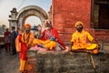 Three Shaiva sadhus in ancient Pashupatinath Temple, Nepal