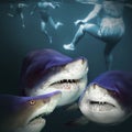 Three sharks have a fun. Royalty Free Stock Photo