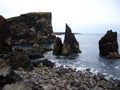 Three sharp rocks along the coast, Reykjanes, Iceland Royalty Free Stock Photo