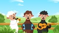 Three sheep playing musical instruments. Vector Illustration