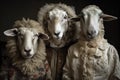 Three sheeps in a vintage style. Black and white photo. Royalty Free Stock Photo