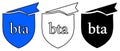 Three Shields with bta Logo and Graduation Cap in Blue, White, and Black Royalty Free Stock Photo