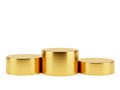 Three shiny gold cylindrical objects arranged in a row Royalty Free Stock Photo
