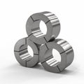 Three shiny steel rolls stacked on white background Royalty Free Stock Photo
