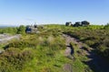 Three ships gritstone outcrop and Nelsons monument on Birchen Edge Royalty Free Stock Photo