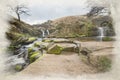 Three Shire Heads, or Three Shires Head digital watercolour painting in the Peak District National Park Royalty Free Stock Photo