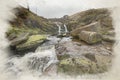 Three Shire Heads, or Three Shires Head digital watercolour painting in the Peak District National Park Royalty Free Stock Photo