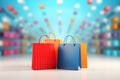 three shopping bags on a blue background