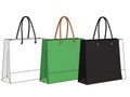 Three shopping bags in white, green, and black Royalty Free Stock Photo