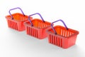 Three shopping baskets on a white background.