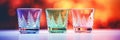 Three shot glasses with colorful glass on a table, AI Royalty Free Stock Photo