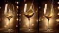 Three shots of Glass of Splashing White Wine with Bokeh Background Royalty Free Stock Photo