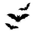 Three Silhouetted Bats in Flight Vector Royalty Free Stock Photo