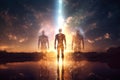 Three silhouettes of astral bodies, concept image for near death experience, spirituality, and meditation - AI Generated Royalty Free Stock Photo