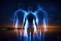 Three silhouettes of astral human body - concept image for near death experience, spirituality, and meditation - AI Generated
