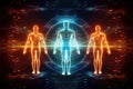 Three silhouettes of human astral bodies, concept image for near death experience, spirituality, and meditation - AI Generated Royalty Free Stock Photo