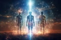 Three silhouettes of human astral bodies, concept image for near death experience, spirituality, and meditation - AI Generated Royalty Free Stock Photo