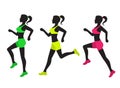 Three silhouettes of running women