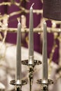 Three Silver Candles in Silver Candelabra