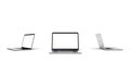 Three silver laptops displayed from different angles on white background computer Royalty Free Stock Photo
