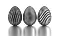 Three silver painted easter eggs. 3D rendering