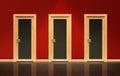 Three similar closed doors. Concept of choice